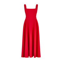 High Waist Square Neck Midi Dress | Red