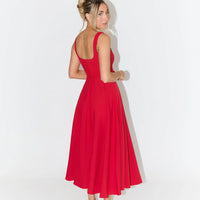 High Waist Square Neck Midi Dress | Red