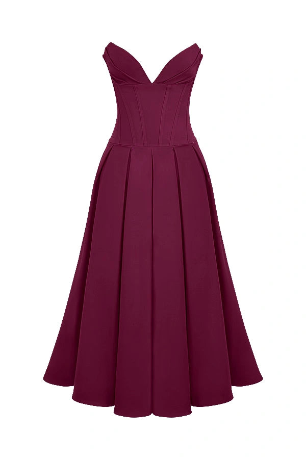 Wine Strapless Midi Dress