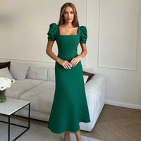 Godet Silhouette Square Neck Midi Dress