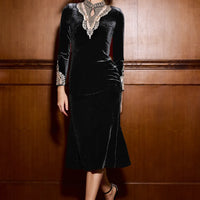 Fagaro Long Sleeves Lace Velvet Midi Dress