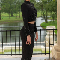 Diamond Embellished Co-Ord with Maxi Skirt - Black