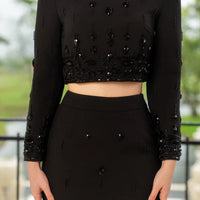 Diamond Embellished Co-Ord with Maxi Skirt - Black