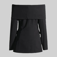 Cut Out Shoulder Jacket and Pants - Black