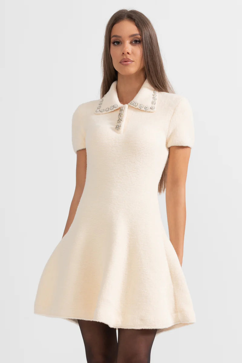 Elegant Soft Short Sleeve Dress - Ivoire