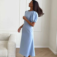 Godet Silhouette Puff Sleeve Midi Dress