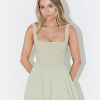 High Waist Square Neck Midi Dress | Olive