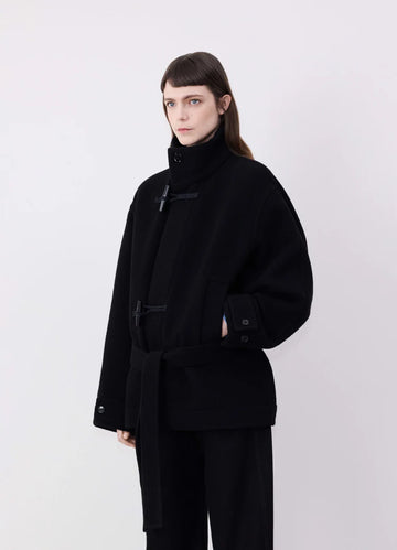 SHORT BATHROBE DUFFLE COAT | BLACK