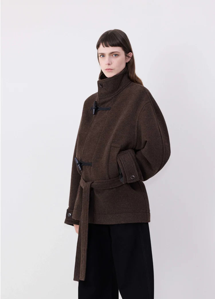 SHORT BATHROBE DUFFLE COAT | BROWN