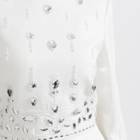 Diamond Embellished Co-Ord with Maxi Skirt - White