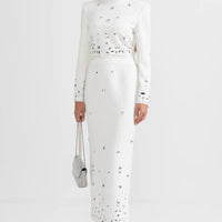 Diamond Embellished Co-Ord with Maxi Skirt - White