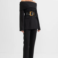 Cut Out Shoulder Jacket and Pants - Black