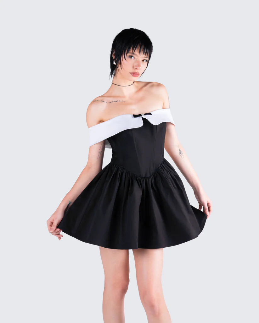 Vale Black Off Shoulder Mini Dress