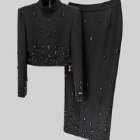 Diamond Embellished Co-Ord with Maxi Skirt - Black