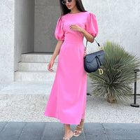 Godet Silhouette Puff Sleeve Midi Dress