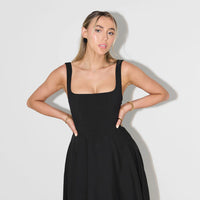 High Waist Square Neck Midi Dress | Black