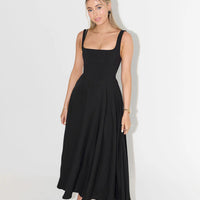 High Waist Square Neck Midi Dress | Black