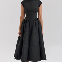 Black Moire Satin Backless Midi Dress