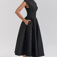 Black Moire Satin Backless Midi Dress