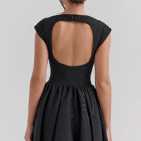 Black Moire Satin Backless Midi Dress