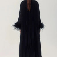 Yvonne Diamante Feathered Pleated Maxi Chiffon Dress