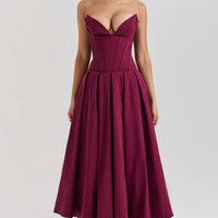 Wine Strapless Midi Dress