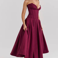 Wine Strapless Midi Dress