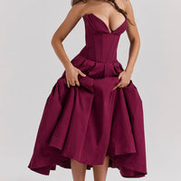 Wine Strapless Midi Dress