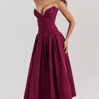 Wine Strapless Midi Dress