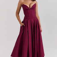 Wine Strapless Midi Dress