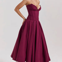 Wine Strapless Midi Dress