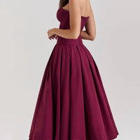 Wine Strapless Midi Dress