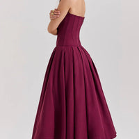 Wine Strapless Midi Dress