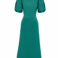 Godet Silhouette Puff Sleeve Midi Dress