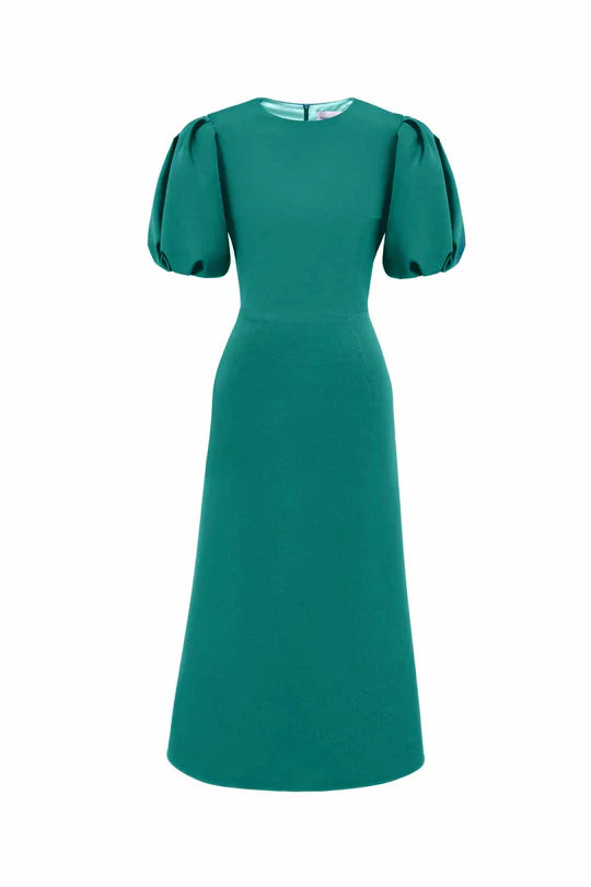 Godet Silhouette Puff Sleeve Midi Dress