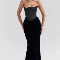 Black Velvet Strapless Corset Maxi Dress