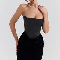 Black Velvet Strapless Corset Maxi Dress