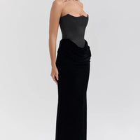 Black Velvet Strapless Corset Maxi Dress