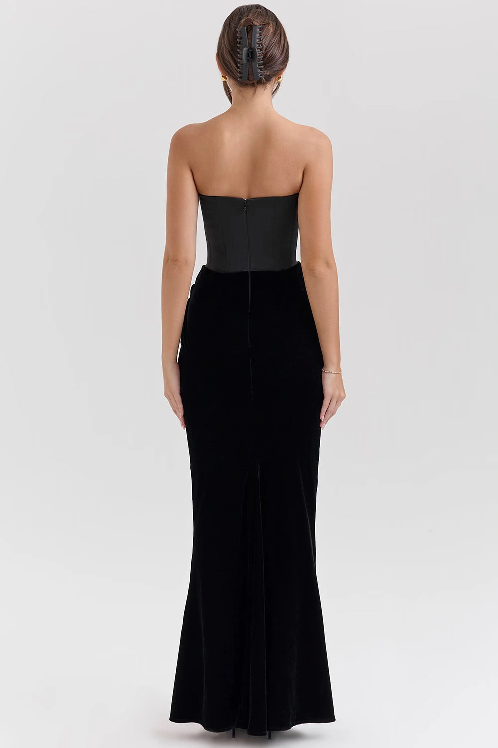 Black Velvet Strapless Corset Maxi Dress