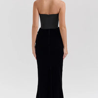 Black Velvet Strapless Corset Maxi Dress