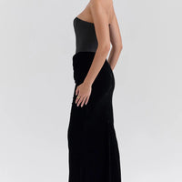 Black Velvet Strapless Corset Maxi Dress