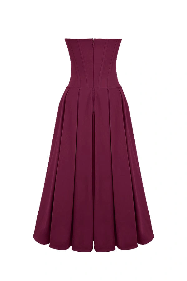 Wine Strapless Midi Dress