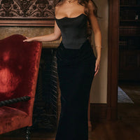 Black Velvet Strapless Corset Maxi Dress